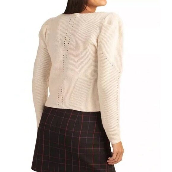 💕TRINA TURK💕 Dalhart Sweater ~ Ecru 100% Ribbed Knit Merino Wool Medium - Picture 4 of 12